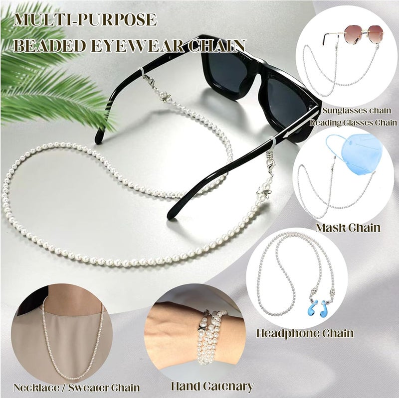 Keromtein Glasses Chain for Women, Pearl Eyeglass Chains Eye Glasses Holders Around Neck, Eyeglasses Strap Lanyard Sunglasses Beaded Face Mask Old Lady Reading Glass Eyewear Retainer Chain - Image 5